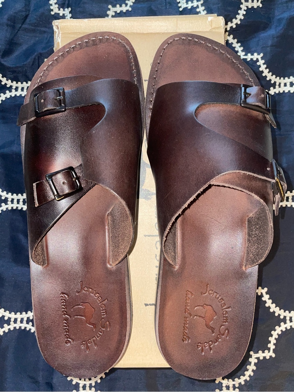 Handcrafted Brown Leather Men’s Slide Sandals with Buckle Straps
